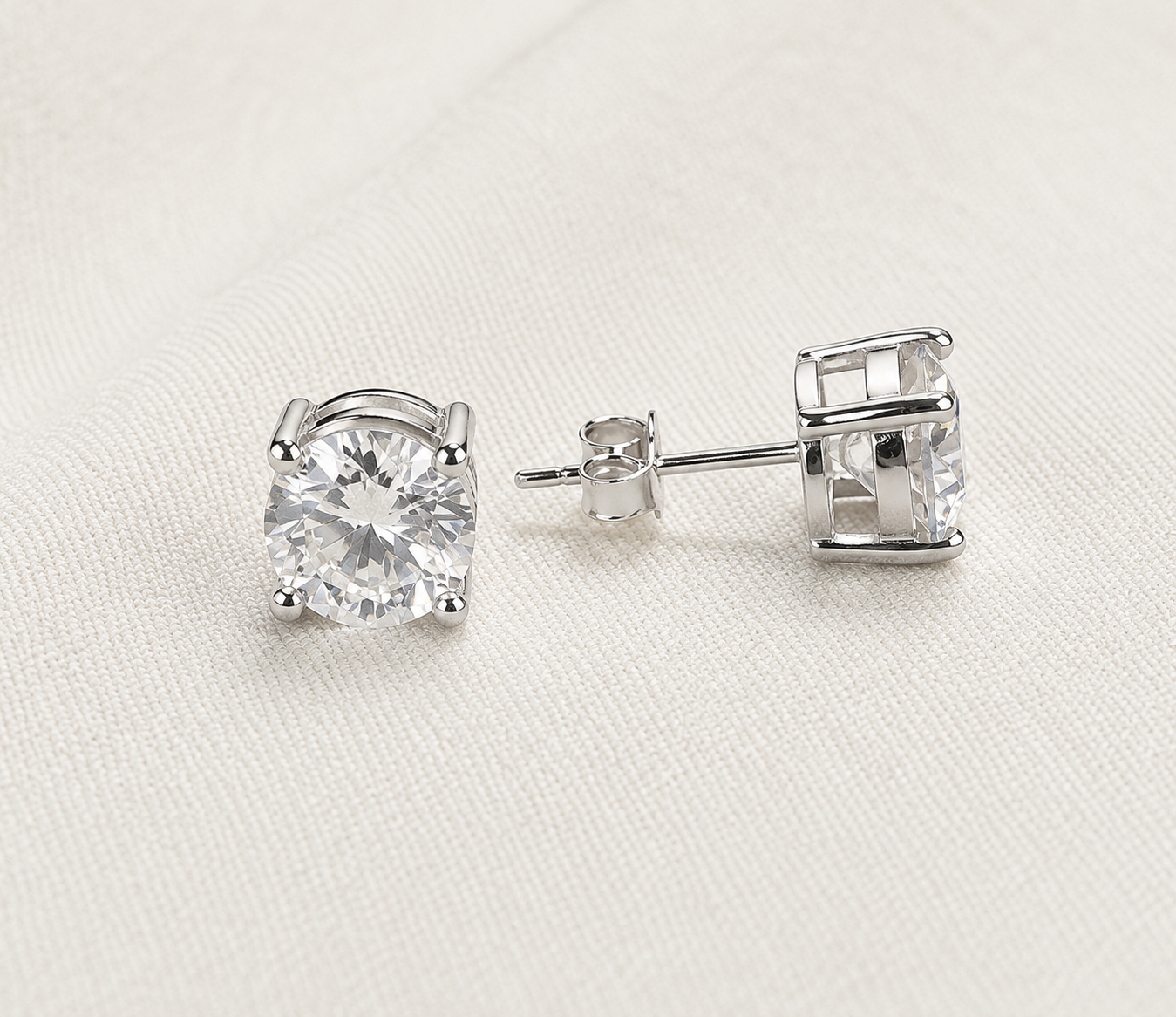 Round Moissanite Stud Earrings, 1-3 CTW, 5-7.5mm D-E VVS1, 4-Prong, 14K Gold Plated or Rhodium Plated 925 Silver, Push Back