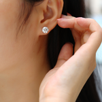 Sterling Silver 6 Prong VVS Moissanite Earring with close up model 
