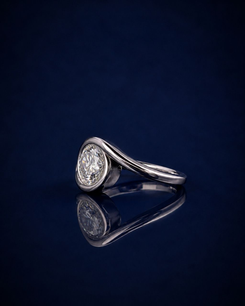 Swirl Bypass Solitaire Round Moissanite Engagement Ring - 14K Solid Gold