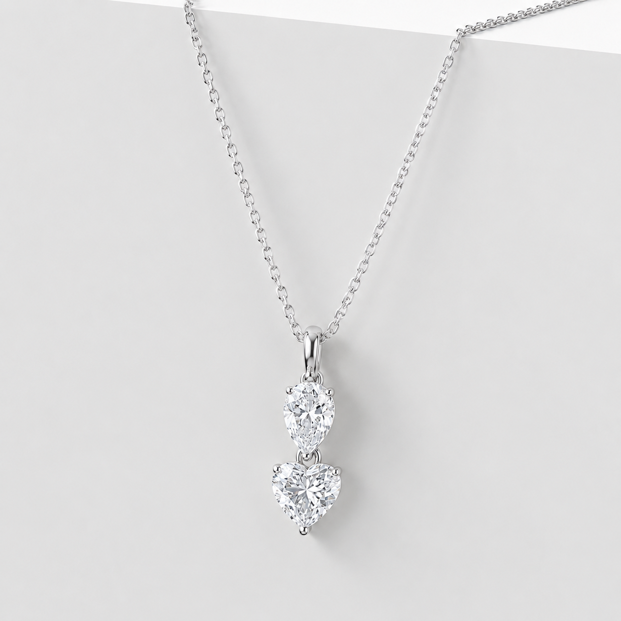 Toi et Moi Pear & Heart Moissanite Pendant Necklace, 2 CTW, 925 Sterling Silver