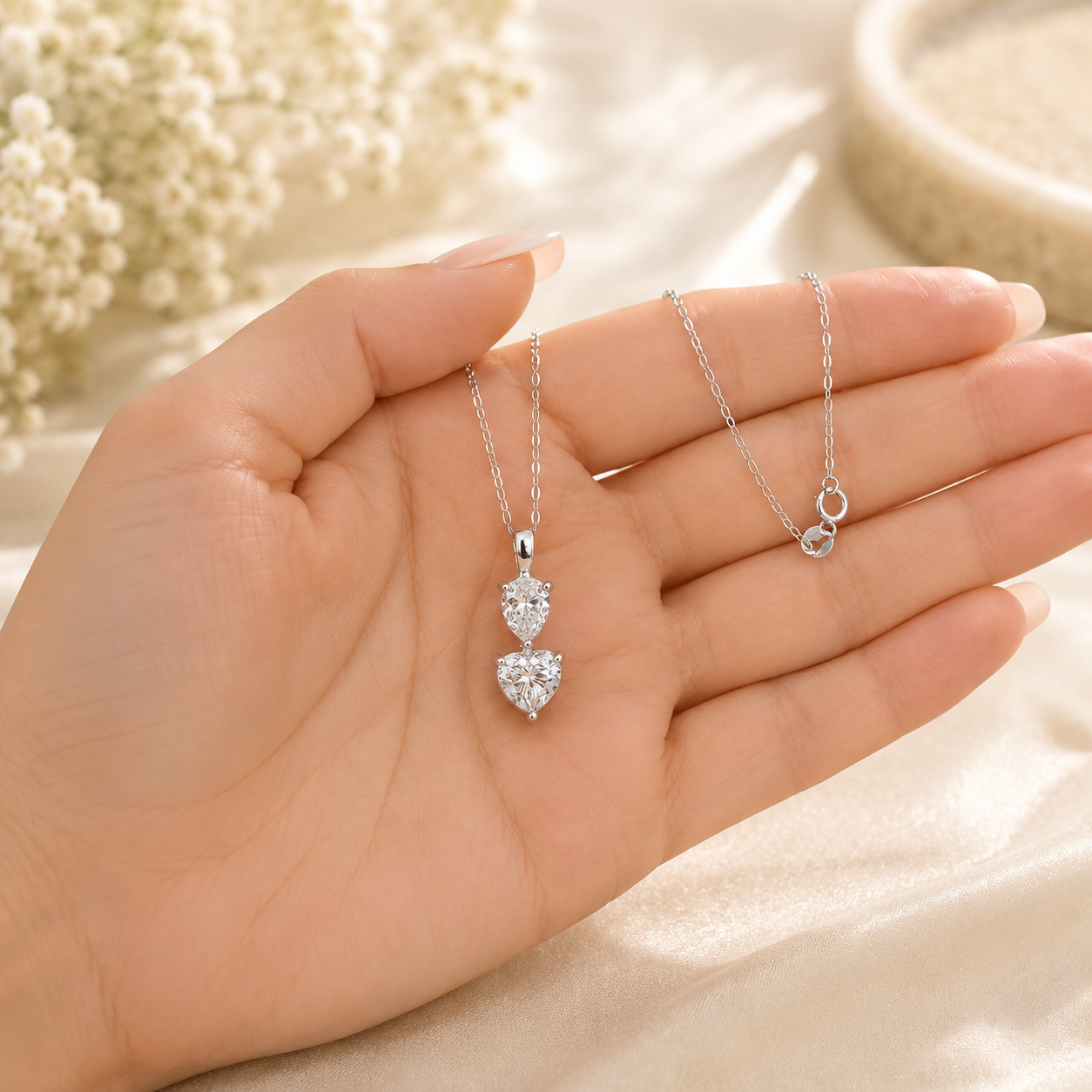 Toi et Moi Pear & Heart Moissanite Pendant Necklace, 2 CTW, 925 Sterling Silver