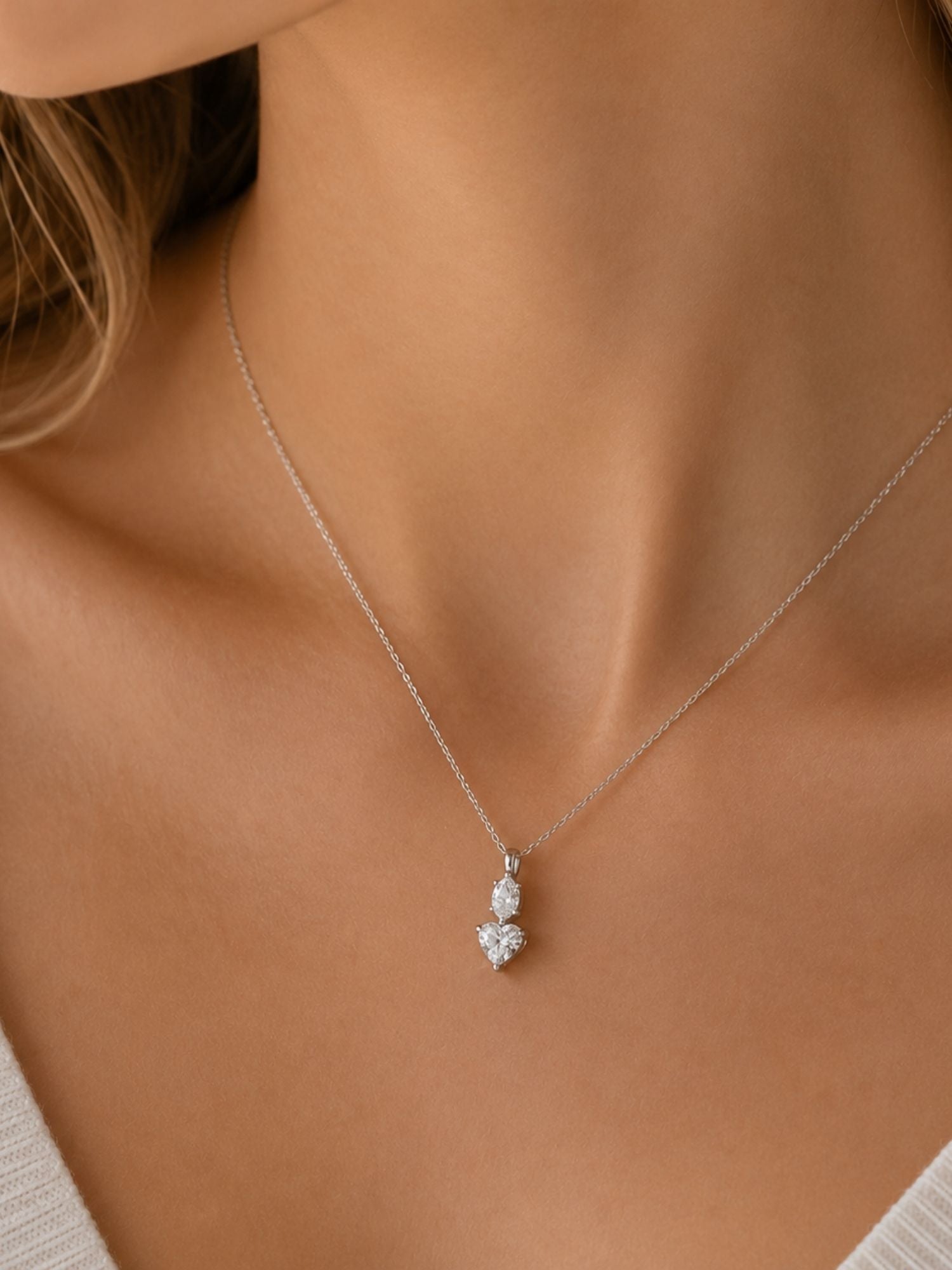 925 Sterling Silver Toi et Moi Moissanite Necklace