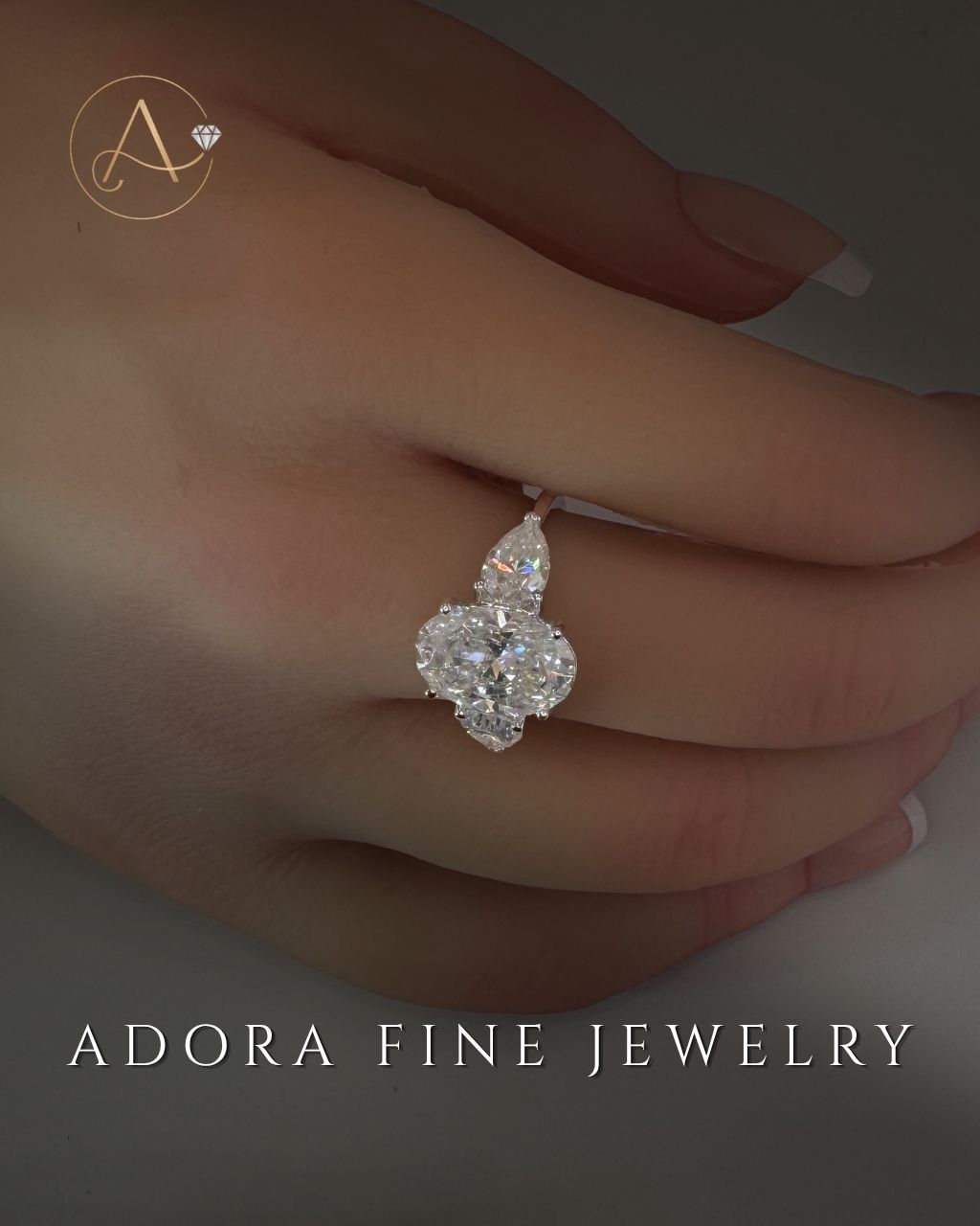 Trilogy Moissanite Engagement Ring - 14K Solid Gold