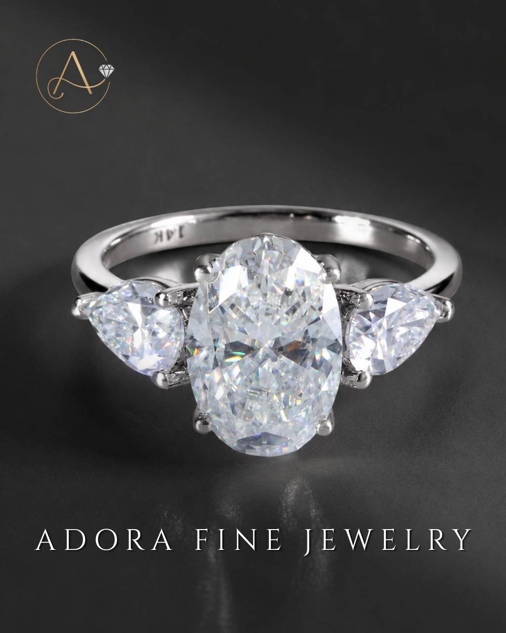Trilogy Moissanite Engagement Ring - 14K Solid Gold