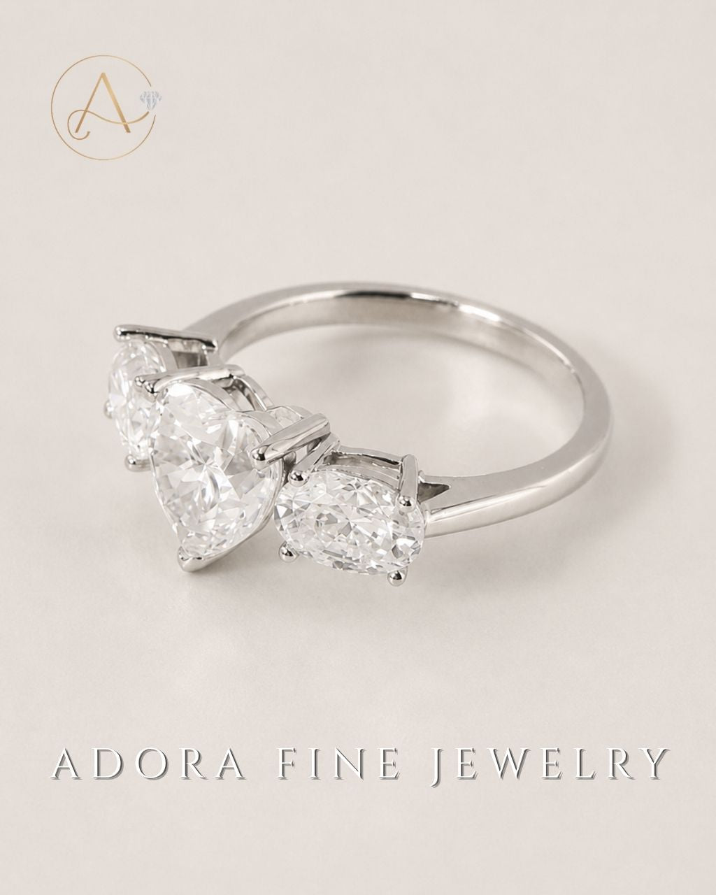 Two Souls One Heart - Heart Moissanite Engagement Ring - 14K Gold