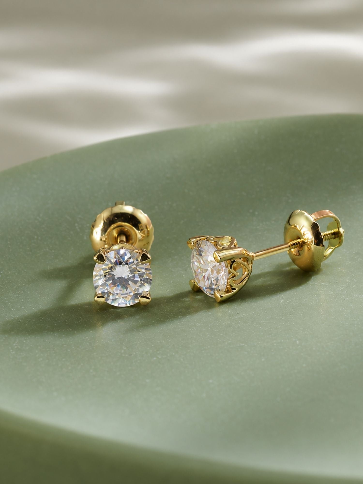 14K Solid Gold Round Moissanite - Open Heart Gallery Earrings
