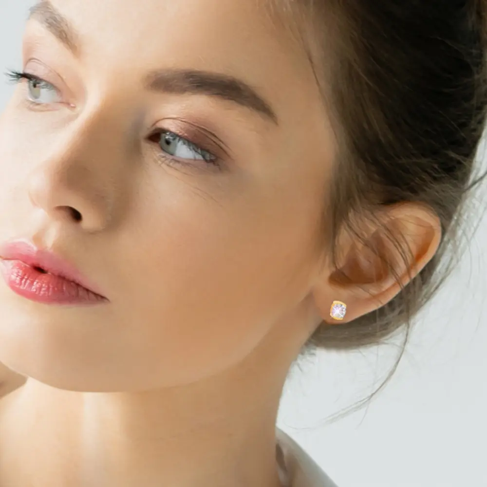 14K Solid Gold Moissanite Cushion Cut Half Bezel Stud Earrings | 5.5 x 5.5mm | 1.6 CTW | Screw Back Posts Adora Fine Jewelry