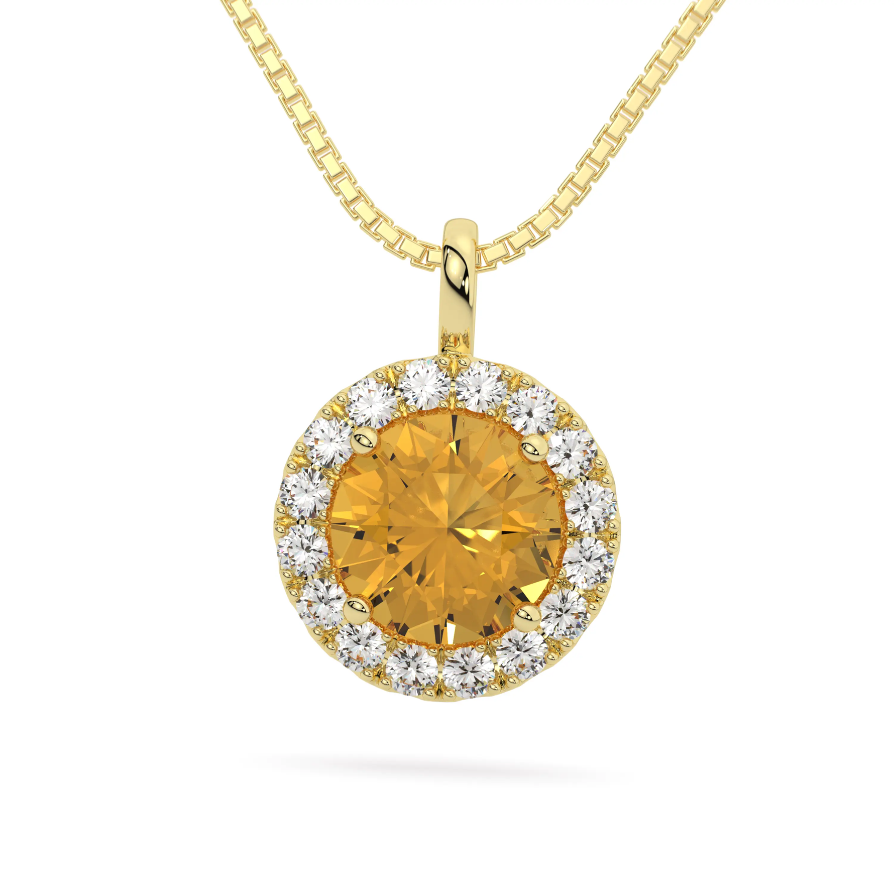 Yellow Gold Sterling Silver Yellow VVS Moissanite Halo Pendant Necklace