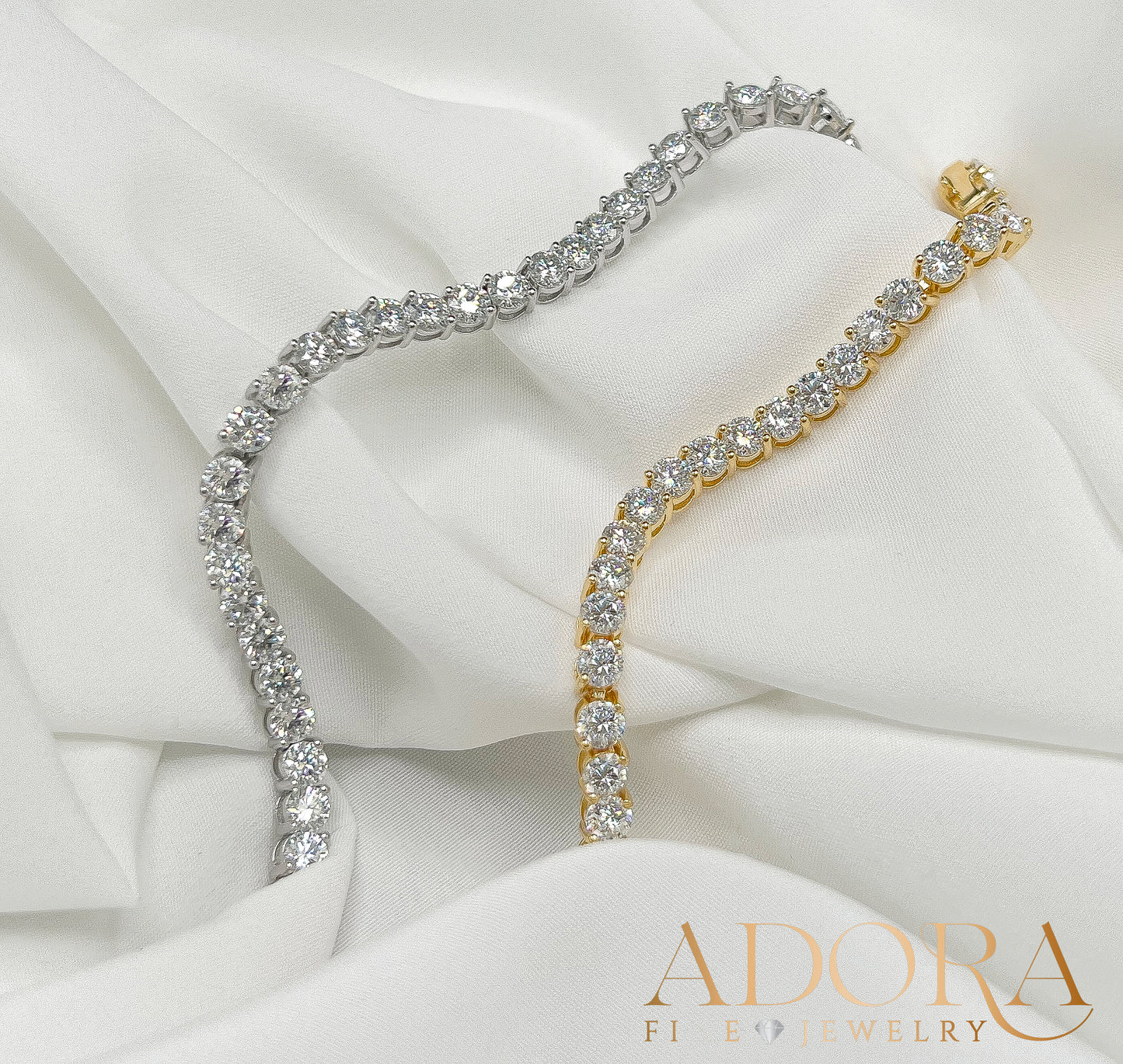 Tennis Bracelet | 4.0 mm | Moissanite | 2 Prong Round Setting | 7.0 Inches | 925 Sterling Silver with Platinum Plating or 24K Gold Plating - Adora Fine Jewelry