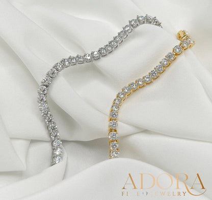 Tennis Bracelet | 4.0 mm | Moissanite | 2 Prong Round Setting | 7.0 Inches | 925 Sterling Silver with Platinum Plating or 24K Gold Plating - Adora Fine Jewelry