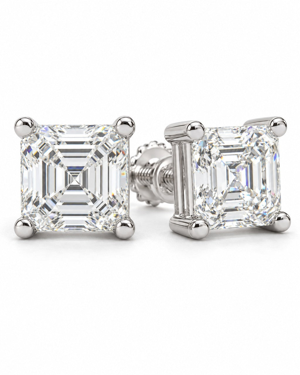 14K Solid Gold Asscher Cut Moissanite Solitaire Stud Earrings