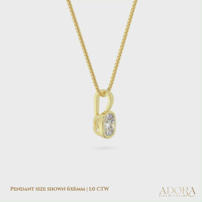 14K Yellow Gold Moissanite Cushion Cut Bezel Pendant Necklace | 6x6mm | 1.0 CTW | 16 or 18 Inch .80mm Box Link