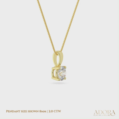 14K Yellow Gold Moissanite Round Cut Pendant Necklace | Solid Bail | 0.75 to 2.0 CTW | 16 or 18 Inch .80mm Box Link