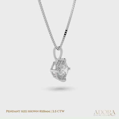 14K White Gold Moissanite Cushion Cut Pendant Necklace | Diamond Shaped | 8x8mm | 2.5 CTW | 16 or 18 Inch .80mm Box Link