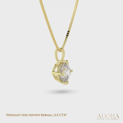 14K Yellow Gold Moissanite Cushion Cut Pendant Necklace | Diamond Shaped | 2.5 CTW | 16 or 18 Inch .80mm Box Link