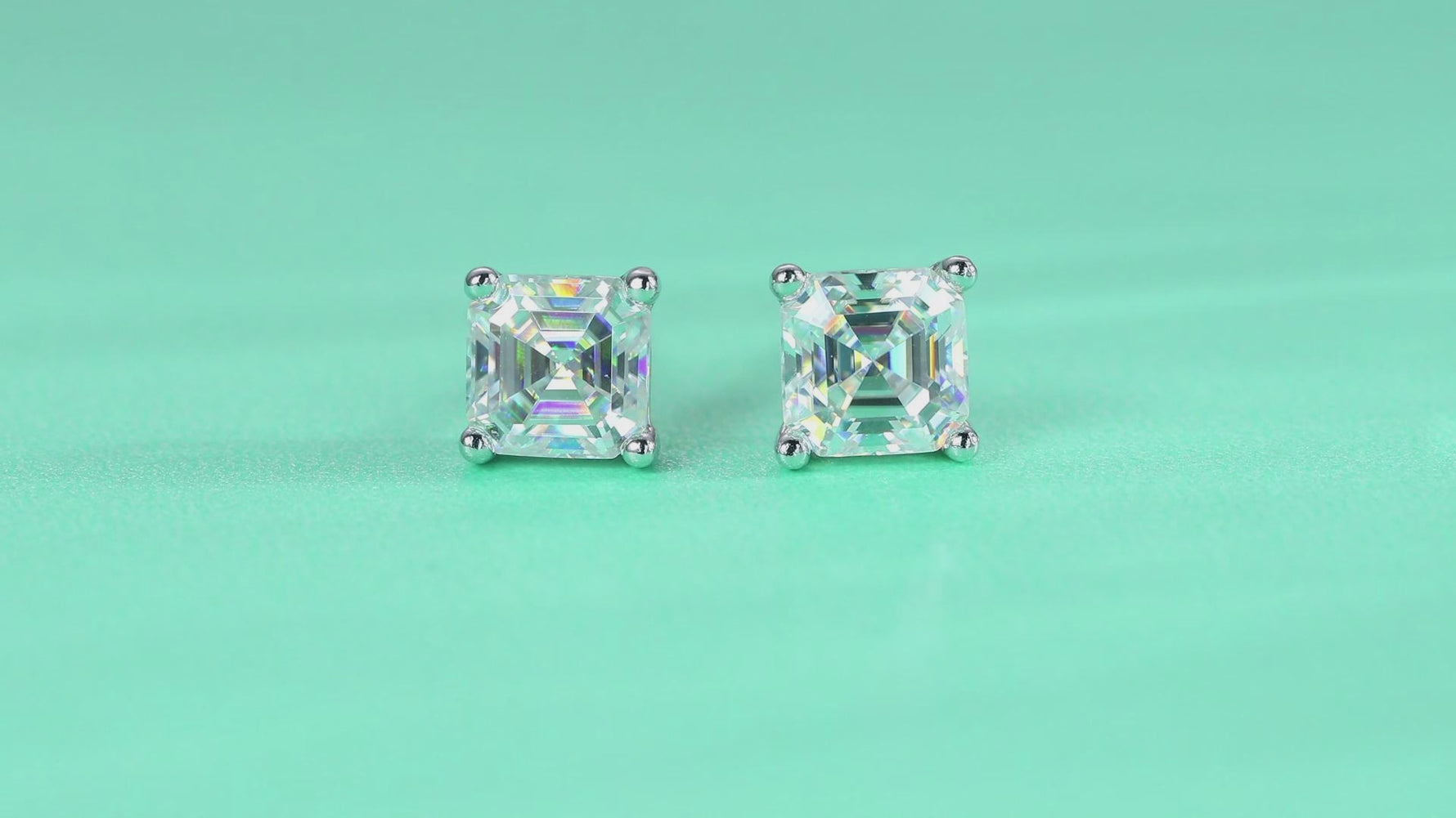 SS Asscher Cut Moissanite White Stud Earring