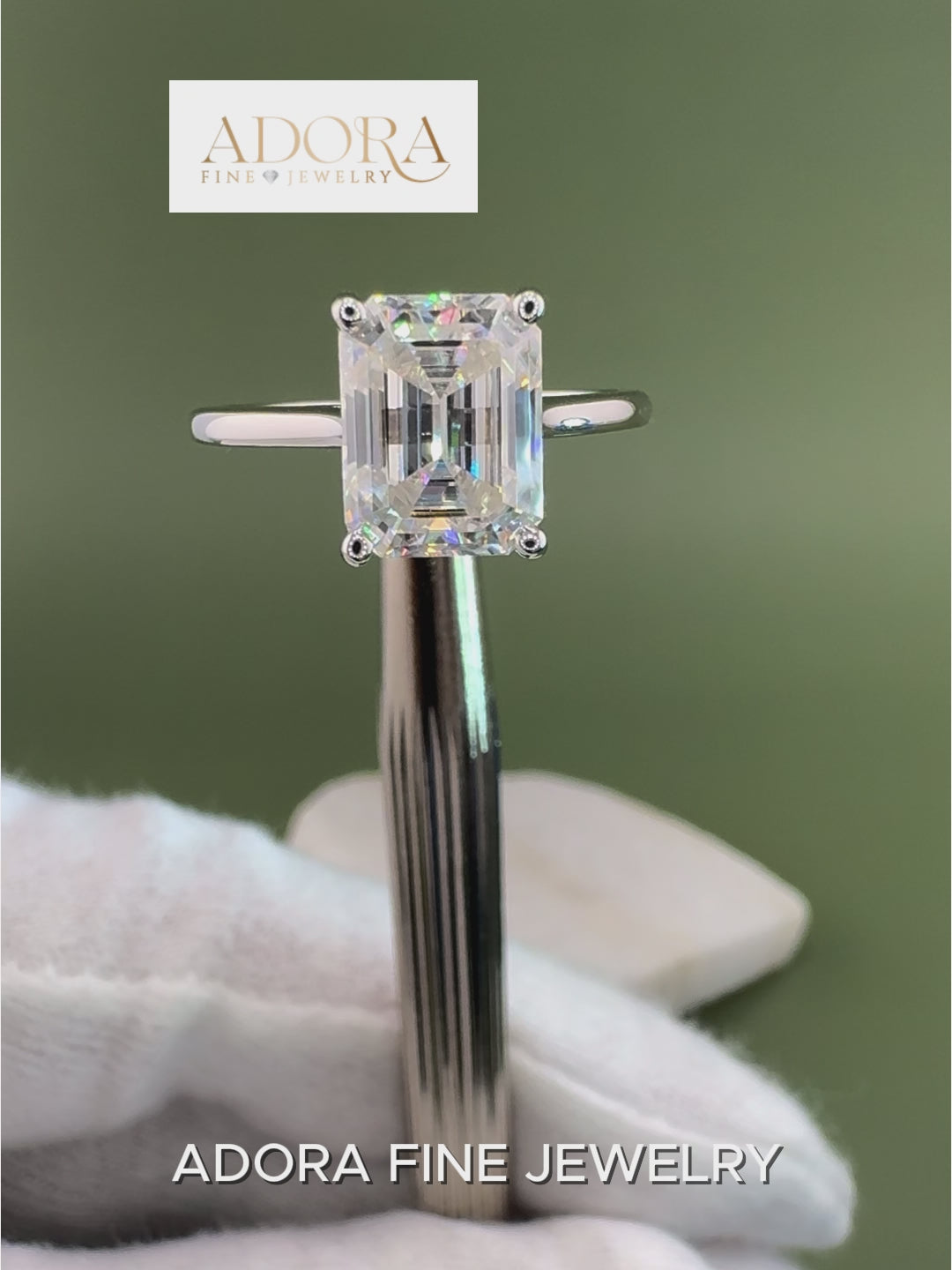 Solitaire Emerald Cut Moissanite Engagement Ring