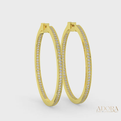 Inside-Outside Large Pave Round 45mm Hoop Earrings | 1.5mm