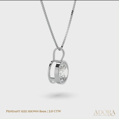 14K White Gold Moissanite Round Cut Bezel Pendant Necklace | 1.0 CTW or 2.0 CTW  | 16 or 18 Inch .80mm Box Link