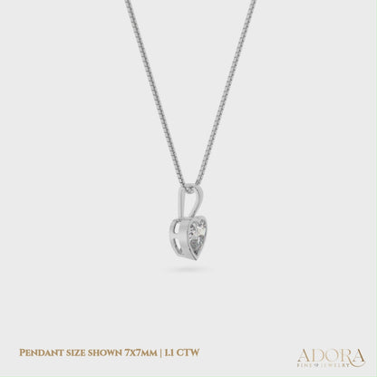 14K White Gold Moissanite Heart Cut Bezel Pendant Necklace | 7x7mm | 1.10 CTW | 16 Inch .80mm Box Link