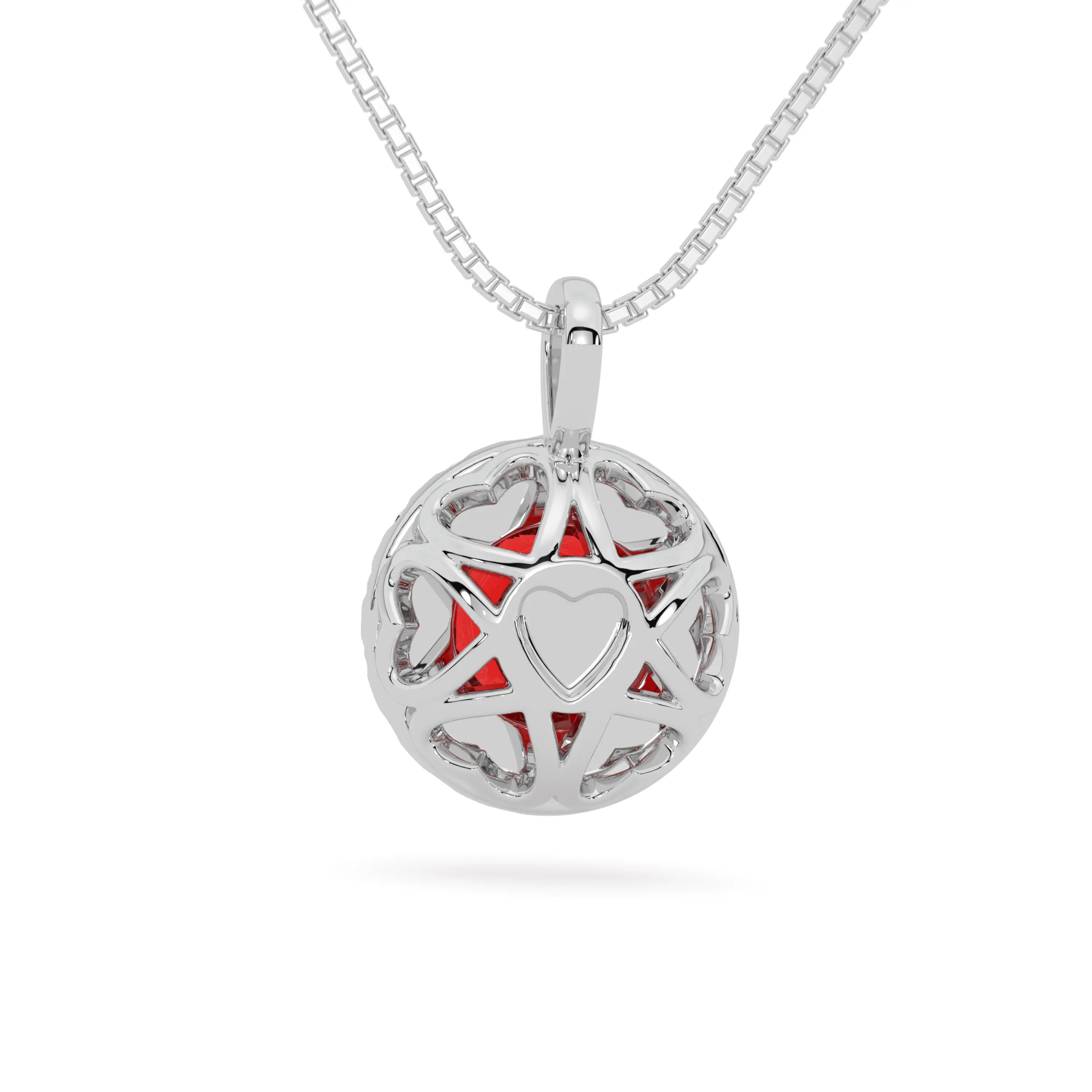 Sterling Silver Red VVS Moissanite Halo Pendant Necklace Back