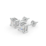 14K Solid White Gold Asscher Cut VVS Moissanite Earring side view - Adora Fine Jewelry