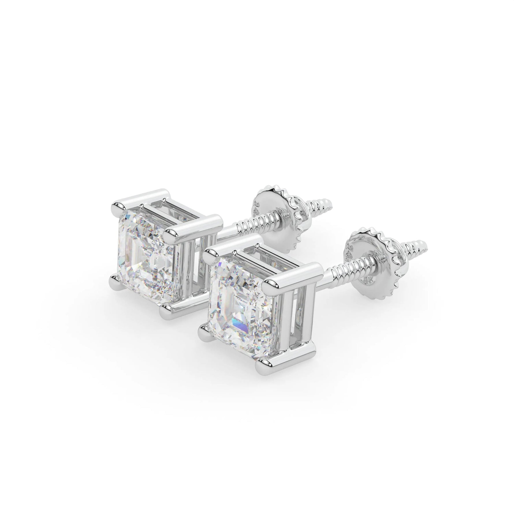 14K Solid White Gold Asscher Cut VVS Moissanite Earring side view - Adora Fine Jewelry