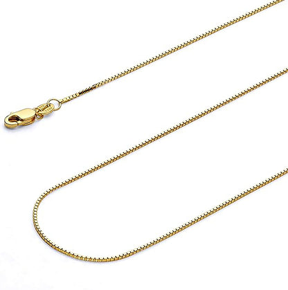 14K Solid Gold Box Link Chain Necklace | 16 to 22 Inch length